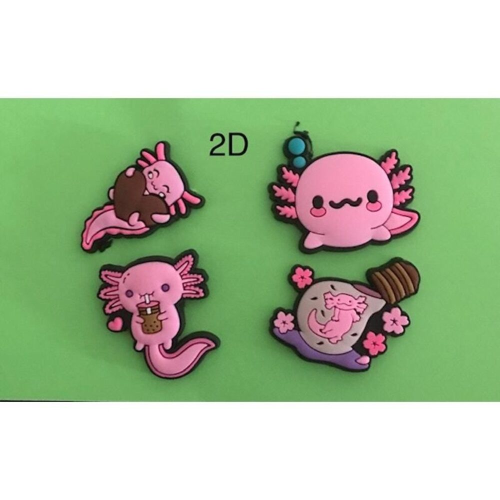 Charms/Shoe Charms, Backpack, Purse Cute Axolotl 4 Pcs/2D New